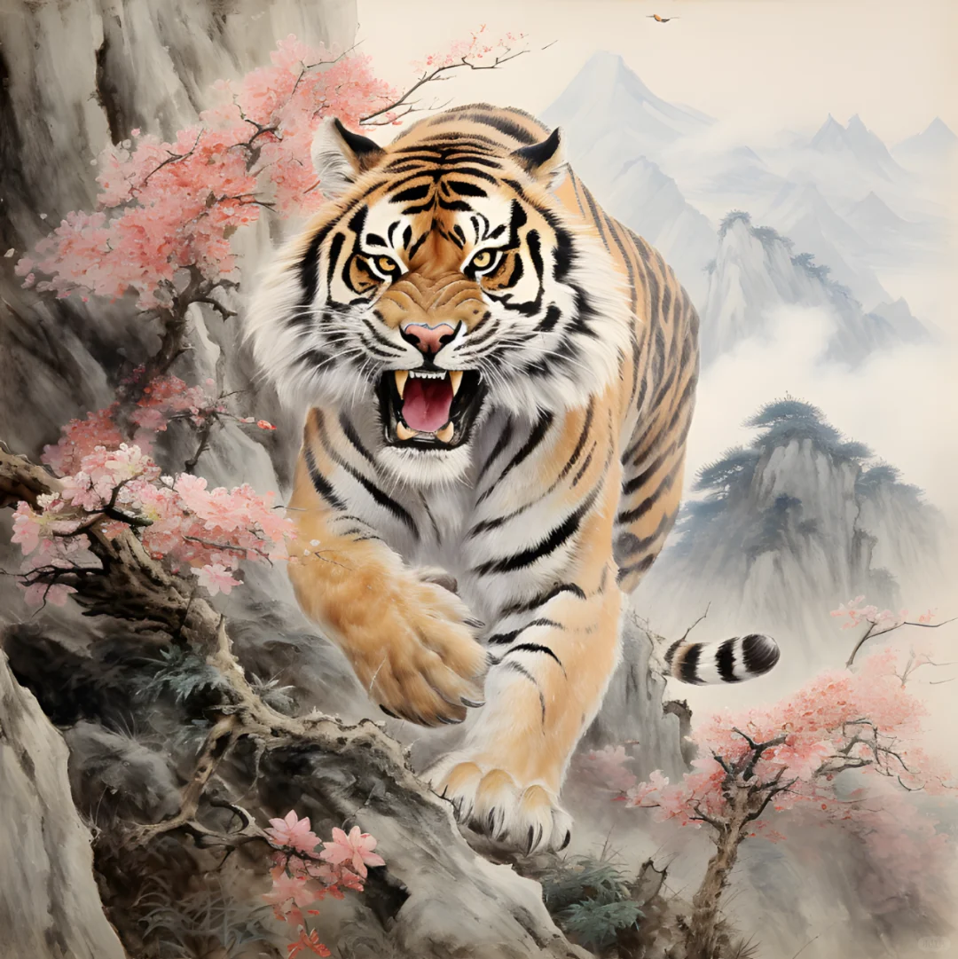 水墨高清电脑壁纸-瑞虎送福