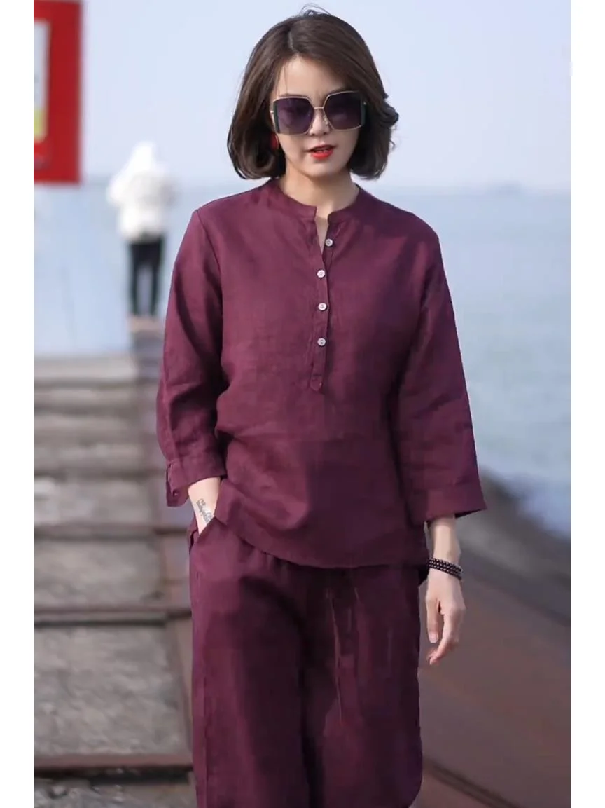复古文艺亚麻套装女2025夏季新款高端时
