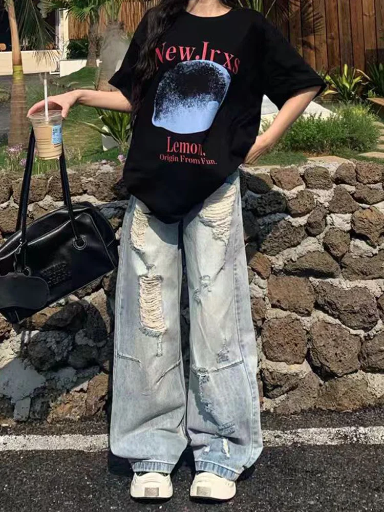 夏日必备辣妹破洞牛仔裤