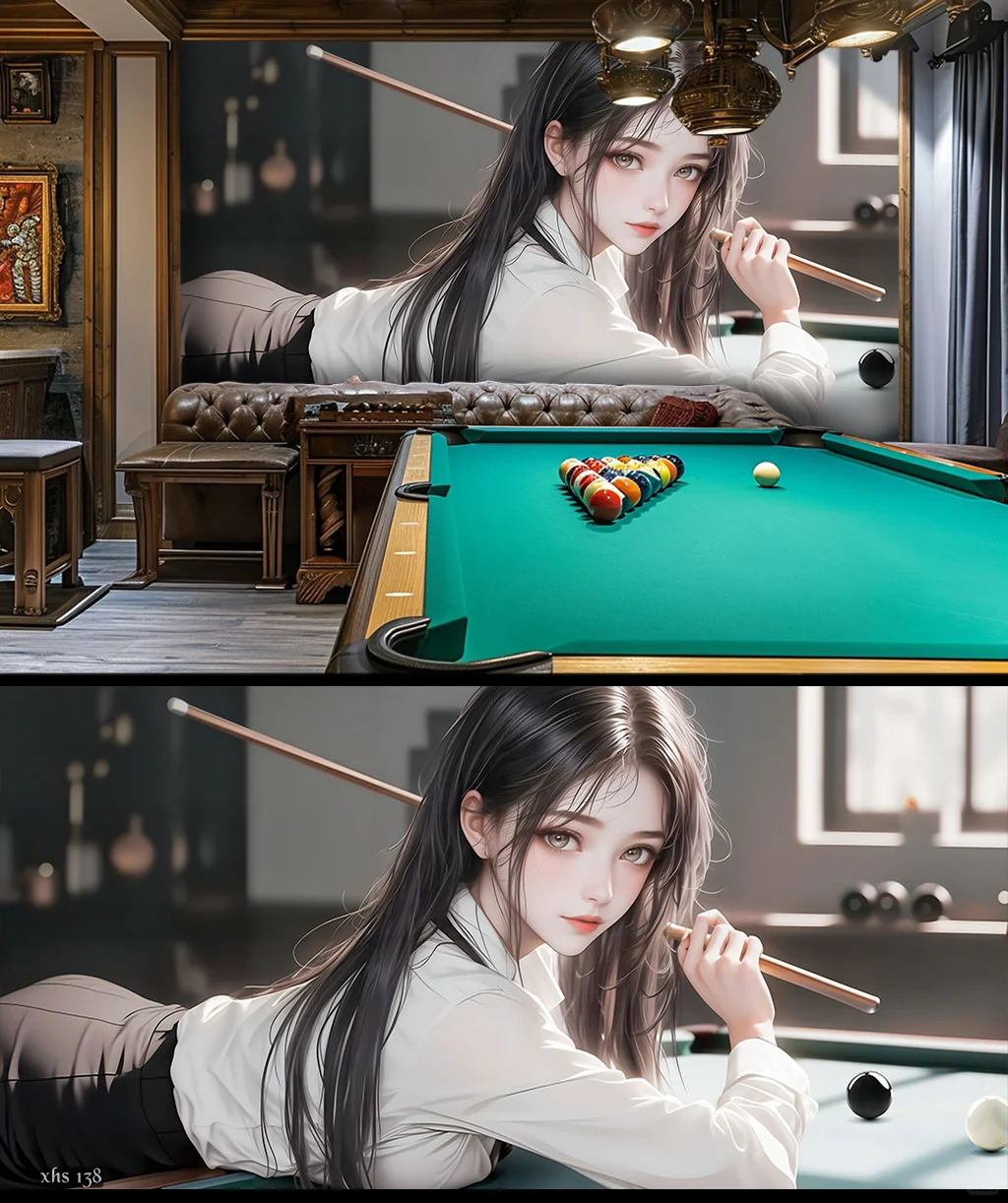 高清动漫美女台球系列壁画灯箱背景墙设计。