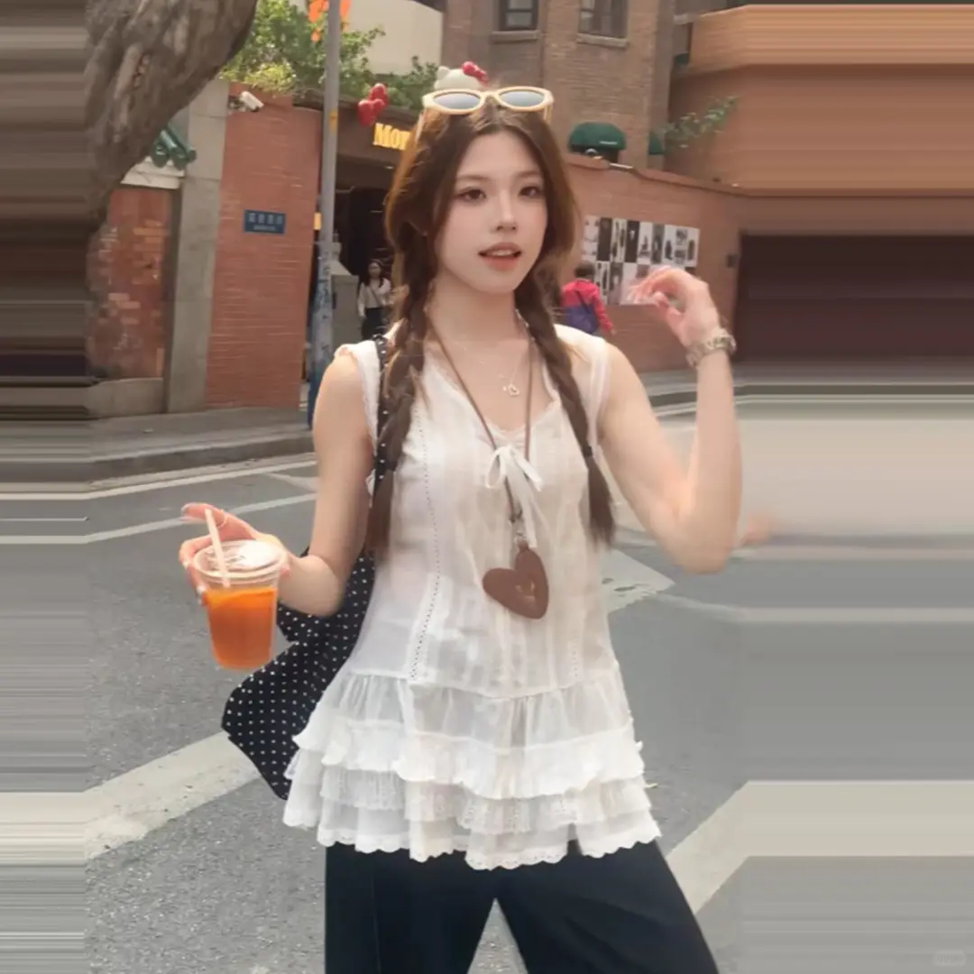 💕大码胖妹妹必入！温柔风蕾丝花边背心也太显瘦了吧！💕