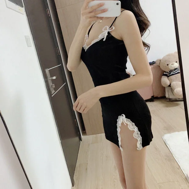 网红吊带睡衣女裙夏性感可爱修身纯欲风蕾丝