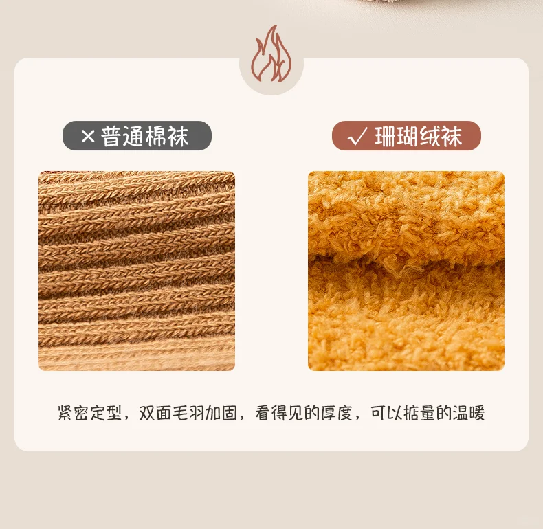 过膝珊瑚绒袜子女加绒加厚长筒睡觉穿的秋冬
