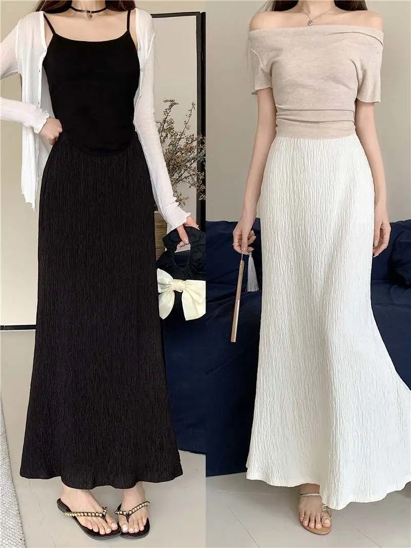 法式鱼尾裙肌理感半身裙女夏季大码胖mm显