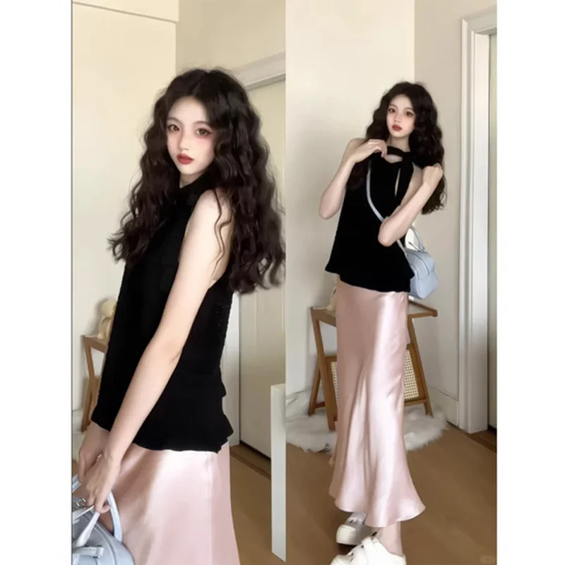 粉色醋酸半身裙女鱼尾裙缎面长款丝绸长裙绸