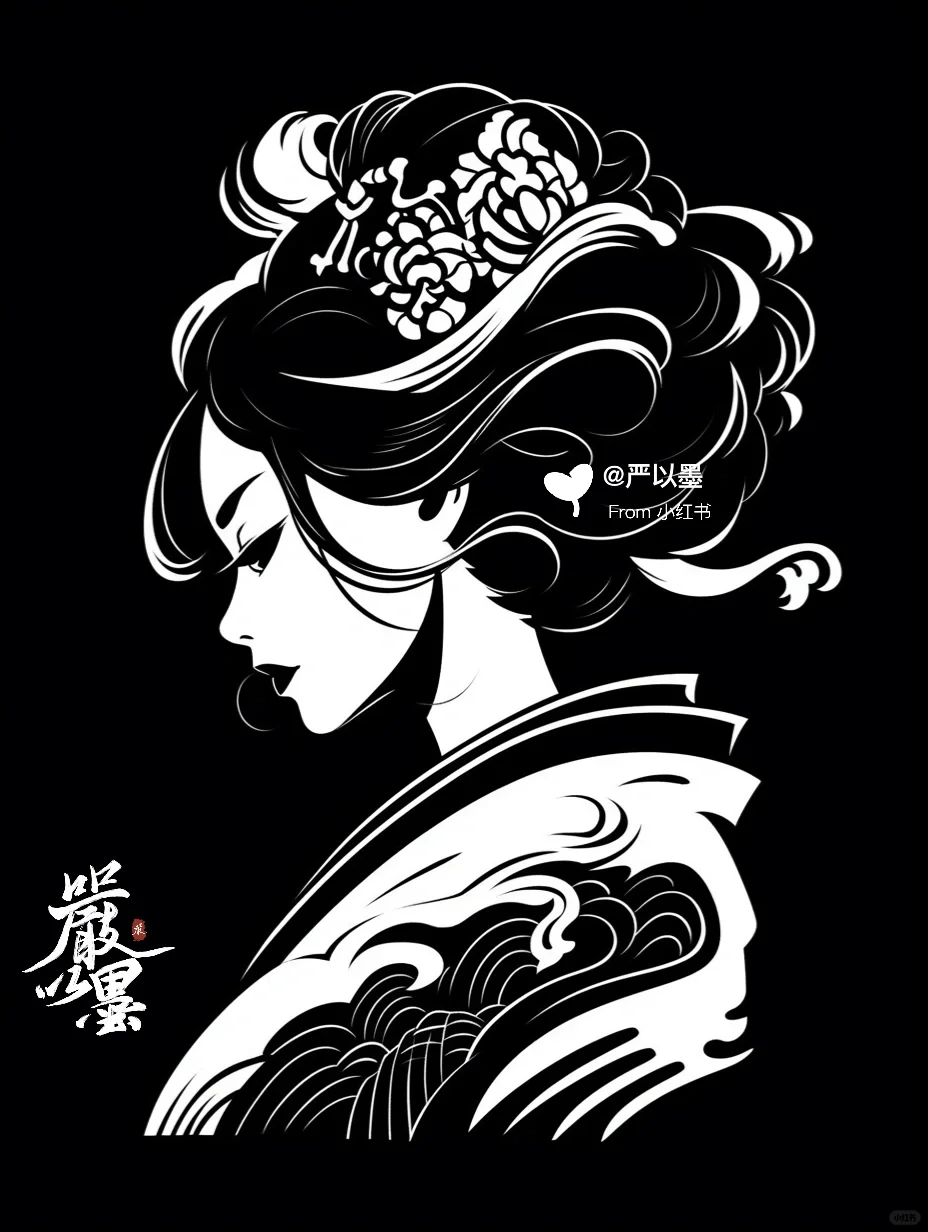 AI版画木刻｜古风美人头像