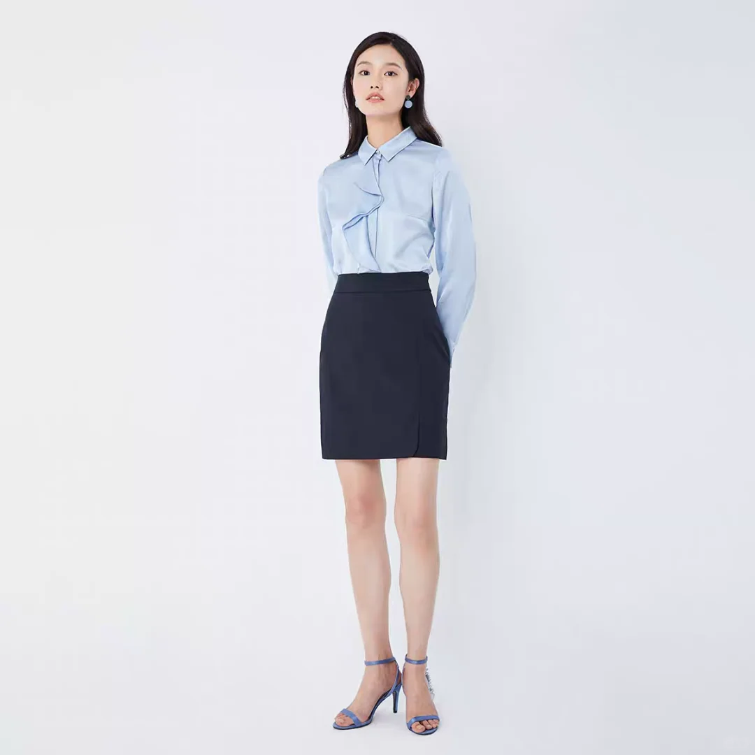 闲置上衣12：PRICH荷叶边职场蓝色系衬衫