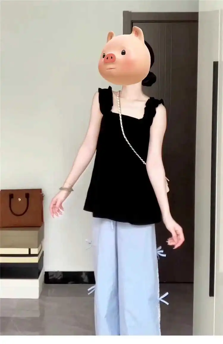 夏日必备✨黑色无袖吊带背心女2025夏季新款