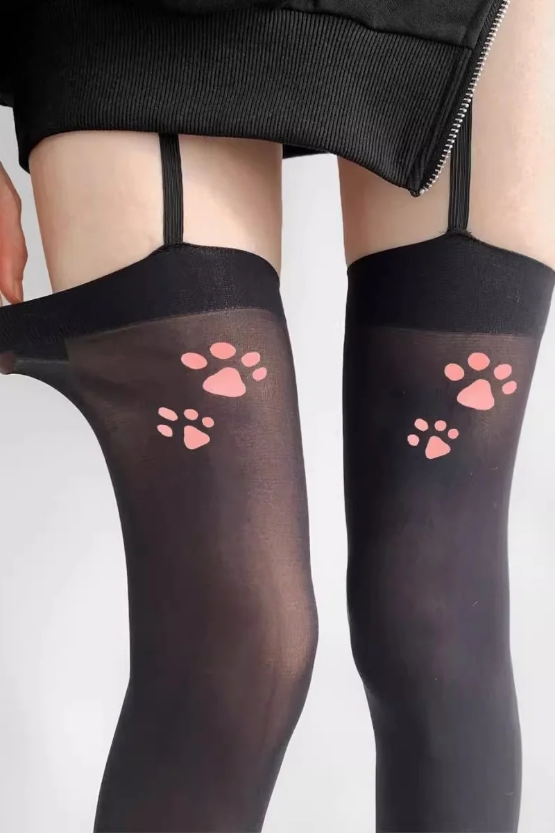 猫爪印花长腿袜测评！奶凶奶凶vs软糯甜妹