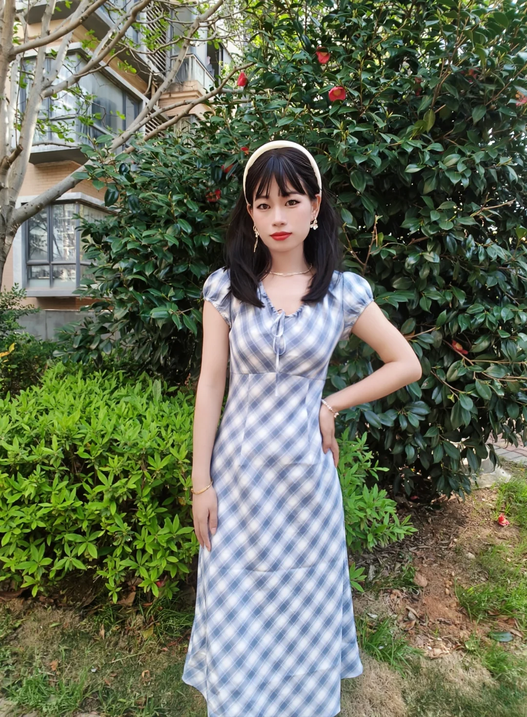 挖到了我的宝藏格纹连衣裙👗，显瘦又显高