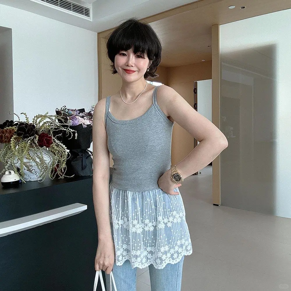 大码下摆拼接蕾丝花边吊带女春季新款胖mm