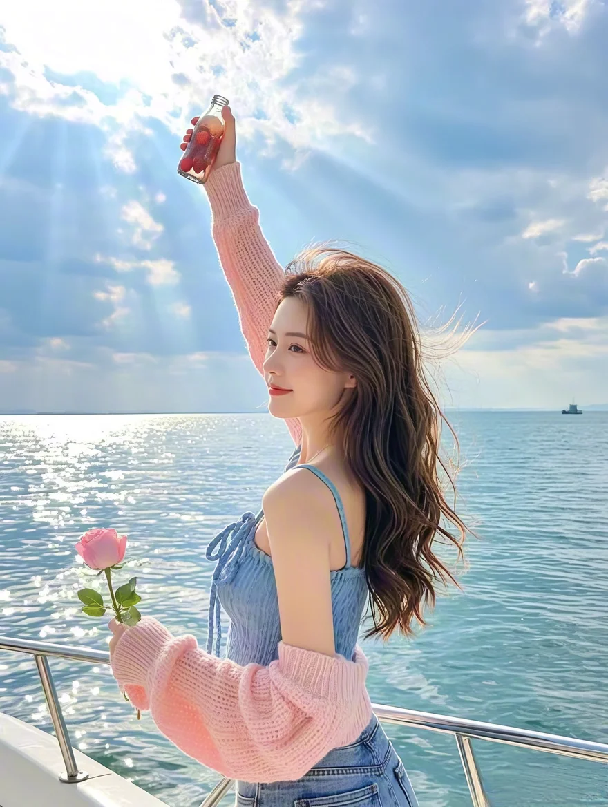 海边美女，好美呀