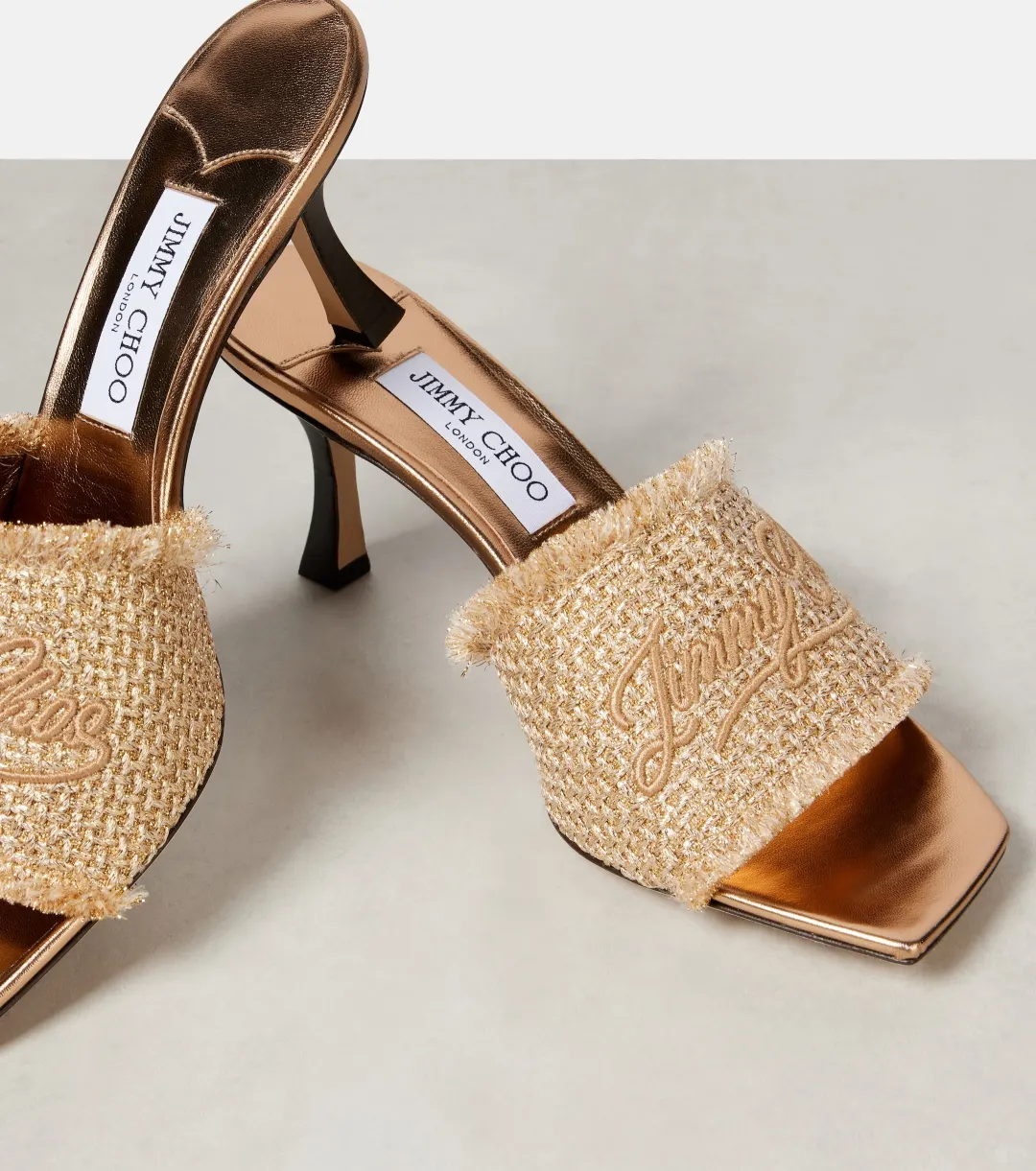 Jimmy Choo 草编银葱细高跟女拖鞋 25春夏