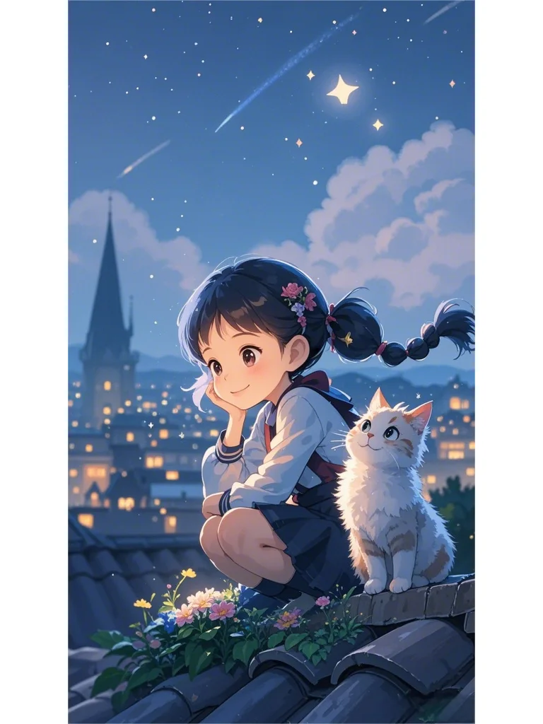 星空下的梦幻时刻，与喵共赏夜的温柔