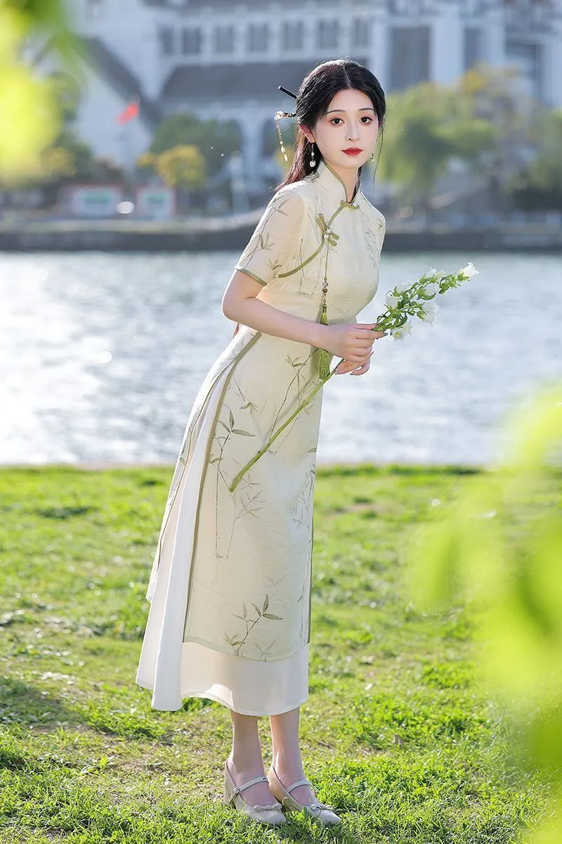 清新绿旗袍👗夏季新款
