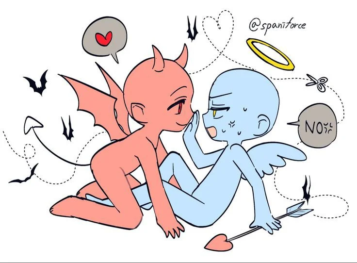 线稿素材丨超稀有线稿天使与恶魔