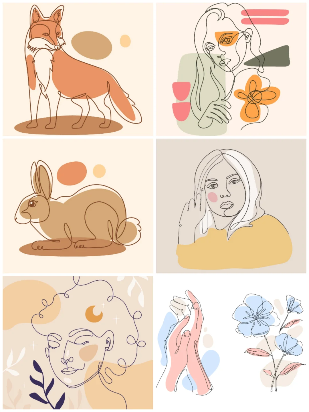 女性抽象线条头像插画logo标志AI矢量设计素