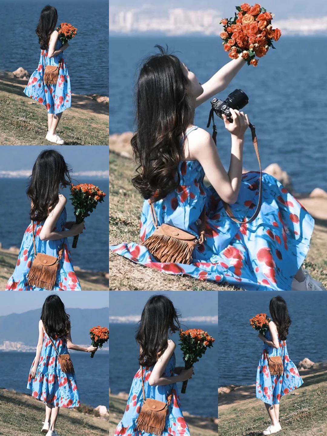 🌺蓝底红花裙，海滨度假的高级氛围感神器