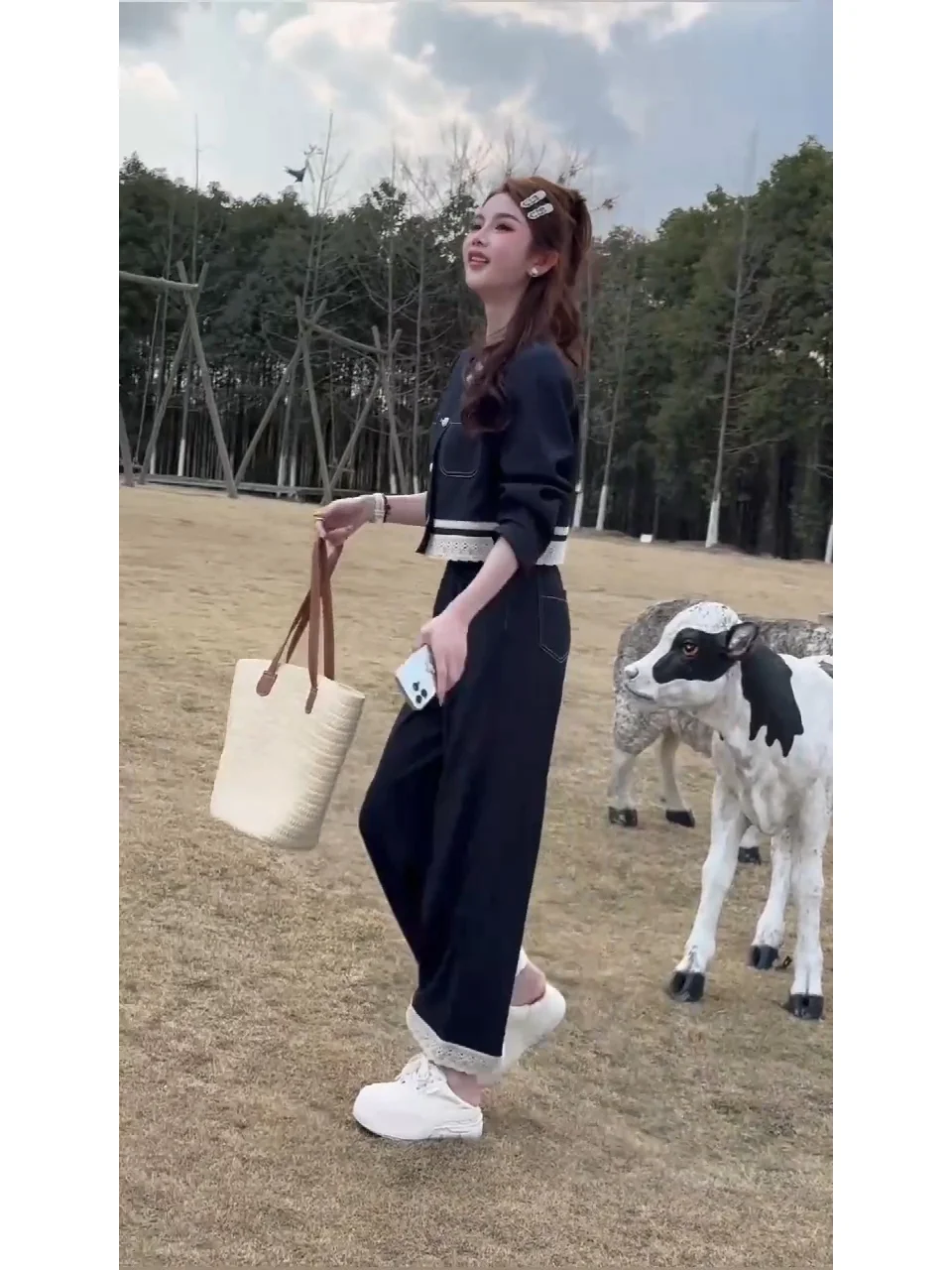 小香风时尚套装女春季新款小个子蕾丝拼接牛