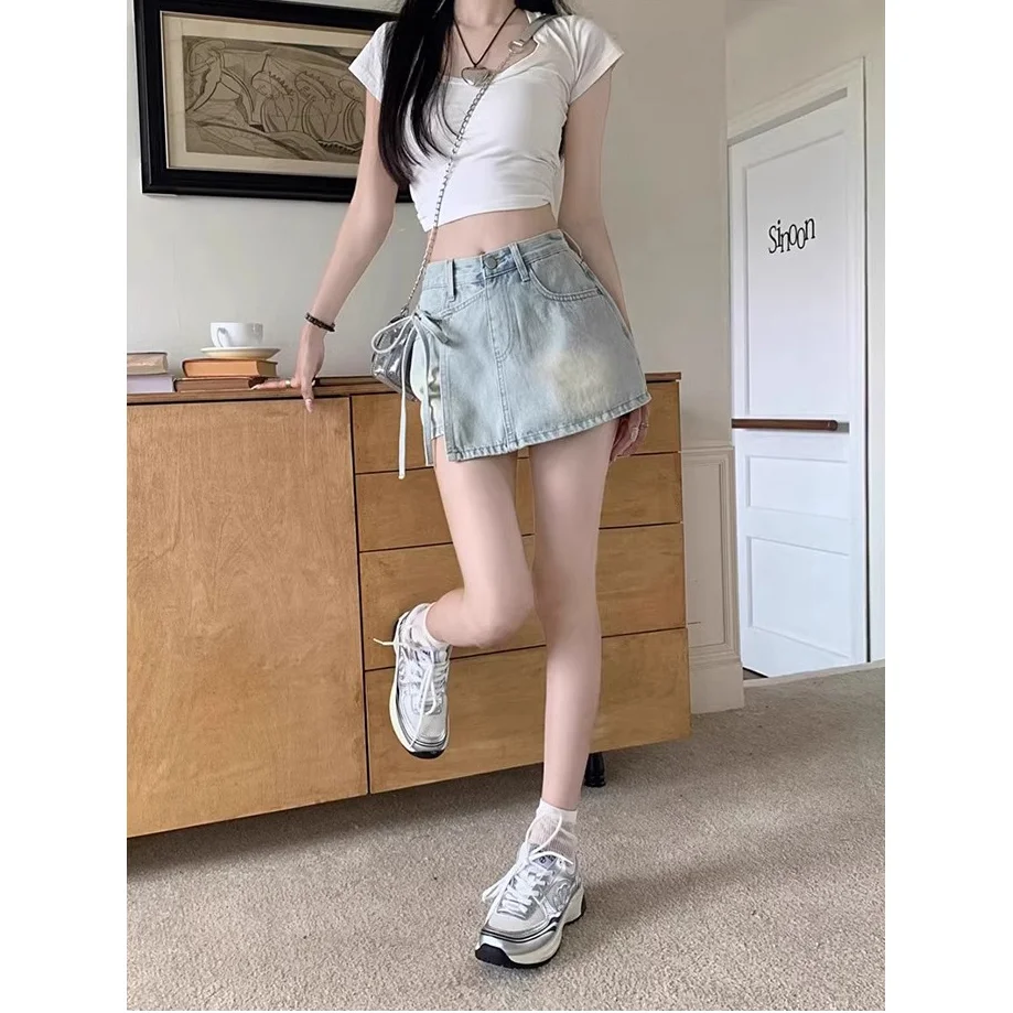 💃小个子辣妹必备！超酷假两件牛仔短裤裙