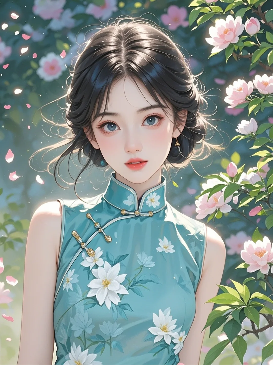 古风古风佳人，旗袍映花颜