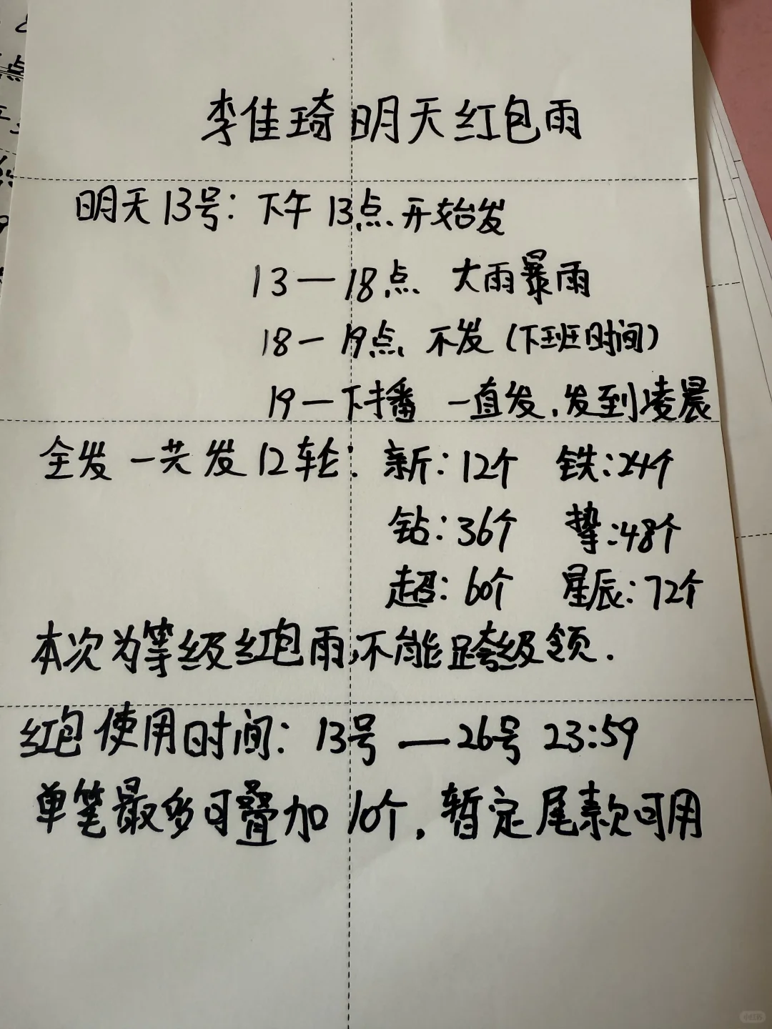 李佳琦明天红包雨规则确定了