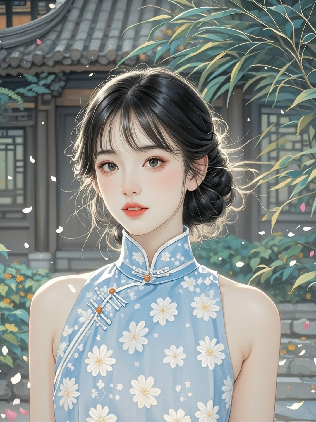 古风古风佳人，旗袍映花颜
