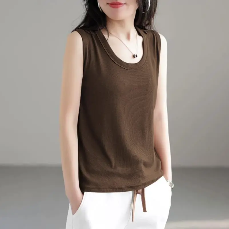 莫代尔螺纹宽肩带吊带背心女春夏简约舒适无