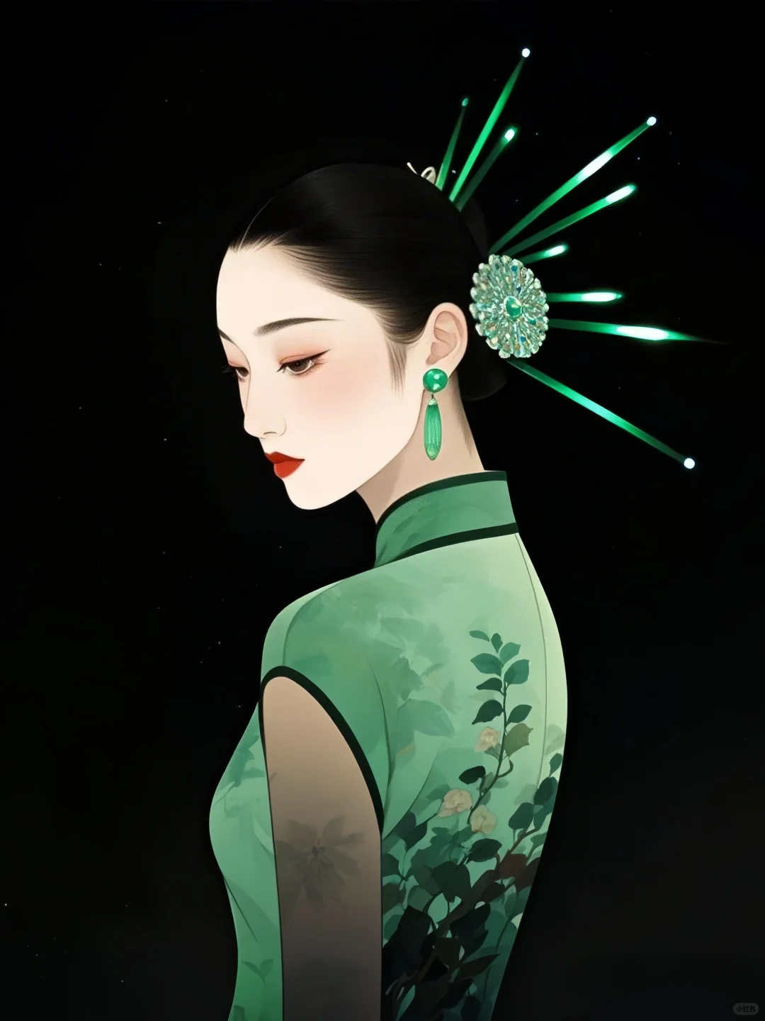 🌿暗夜绿光，旗袍女子的忧郁秘境