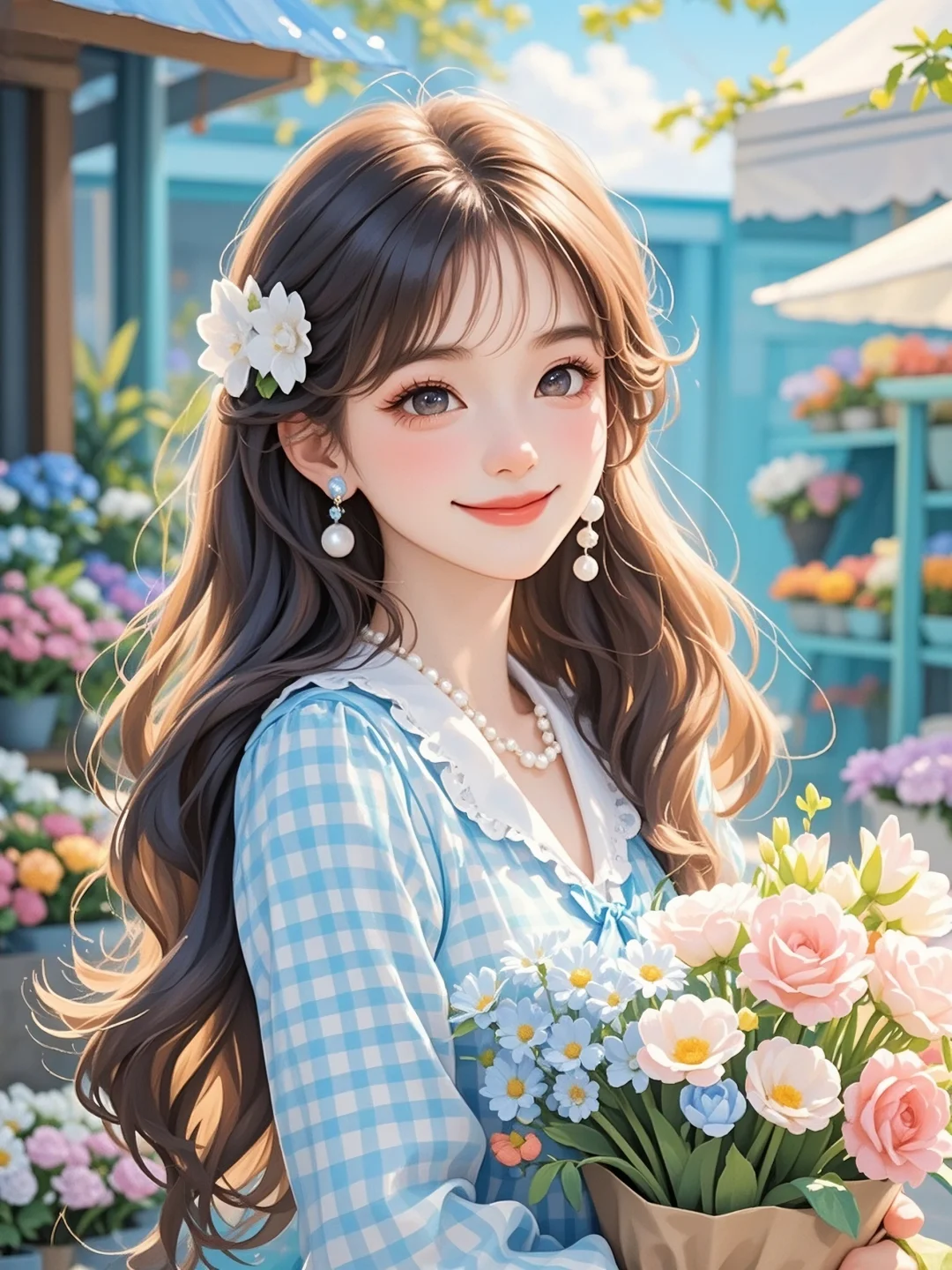 微风里的蓝格少女，藏着浪漫心事🌷