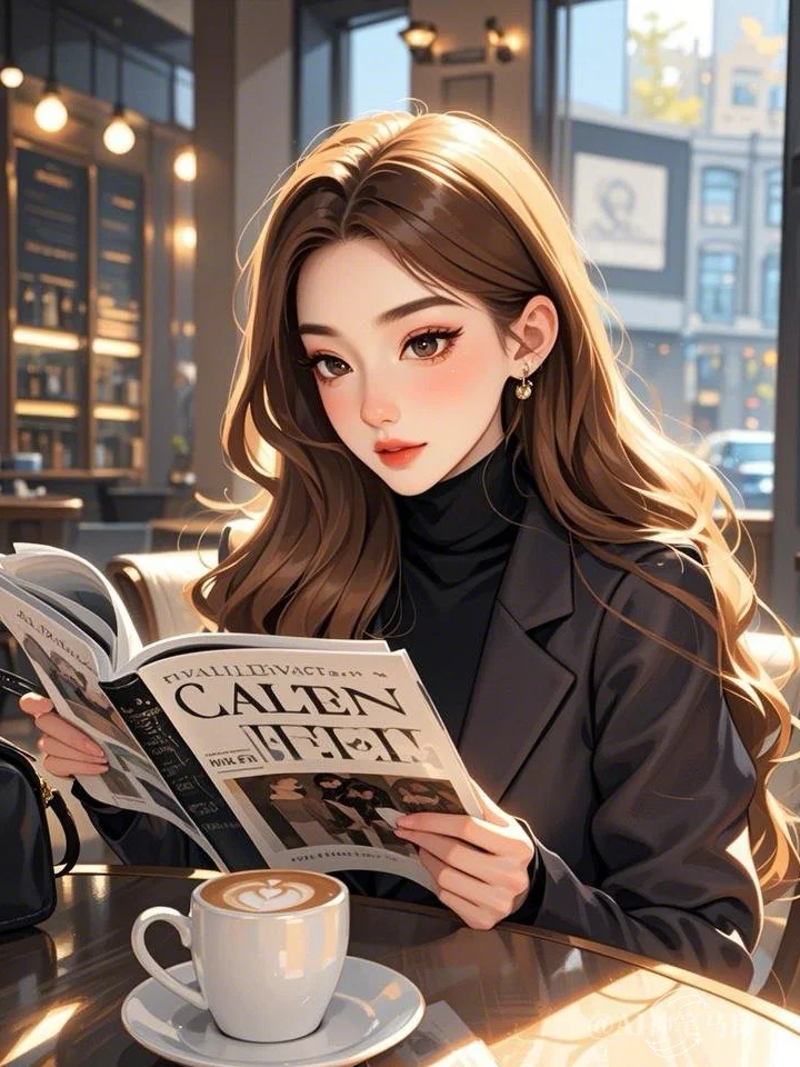 咖啡店，精致女孩，美～