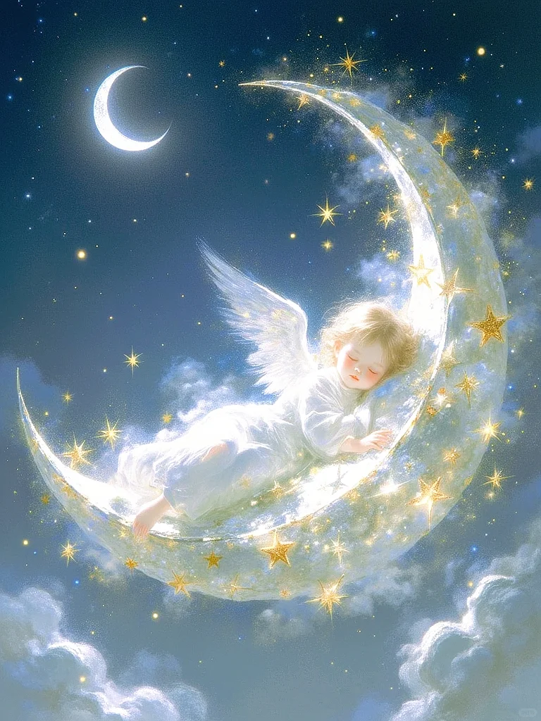 治愈系插画｜天使枕着绵软的云朵入眠