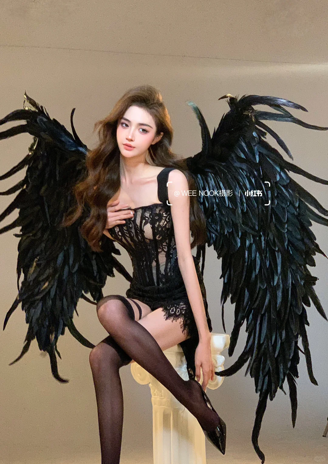 恶魔千金🖤暗黑系纯欲腿精天使翅膀写真花絮