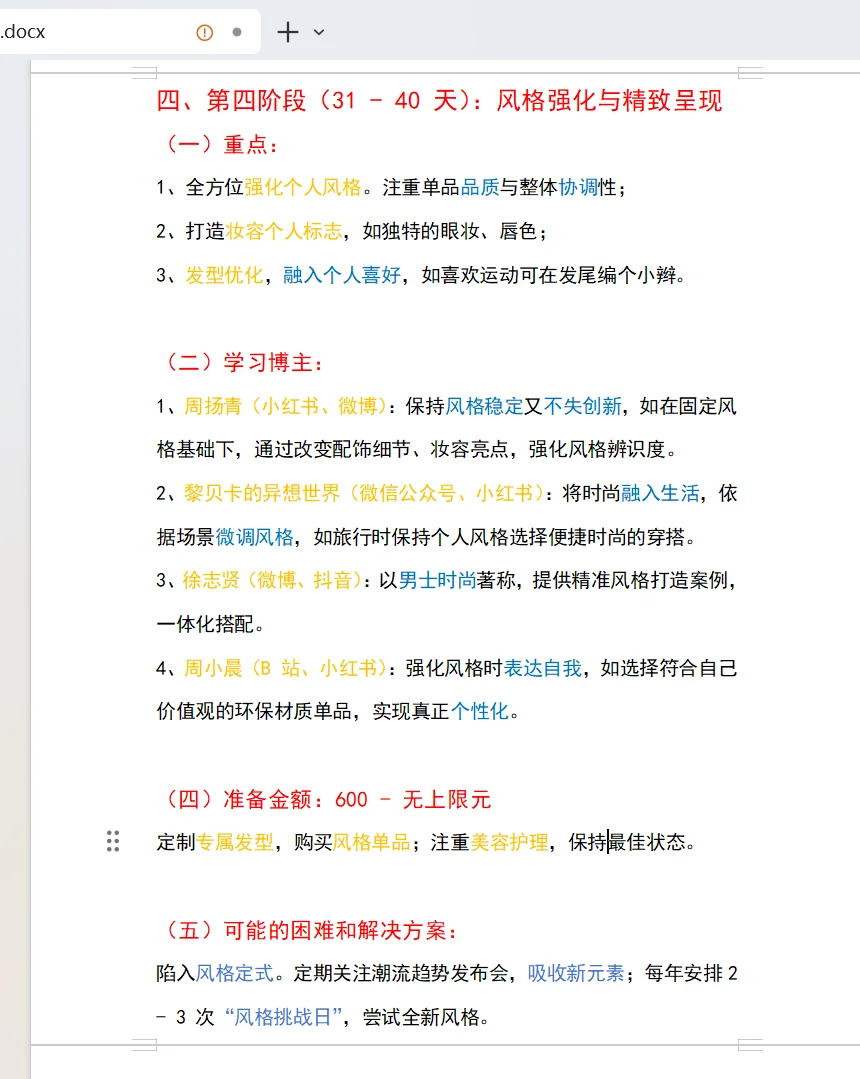 40天个人形象提升详细计划。