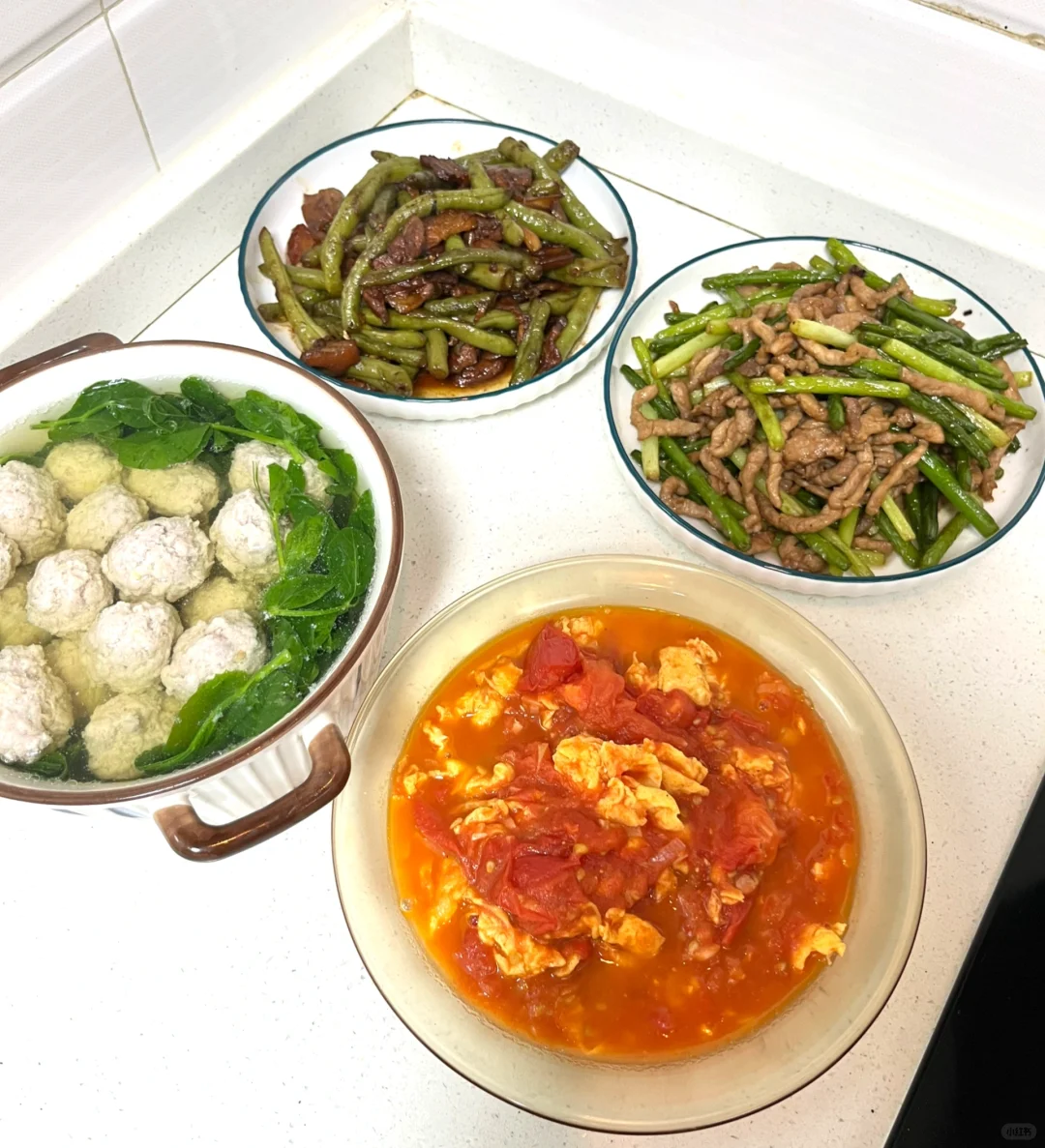 家常菜合集｜丸子汤➕蒜苔肉丝➕五花肉炖豆角