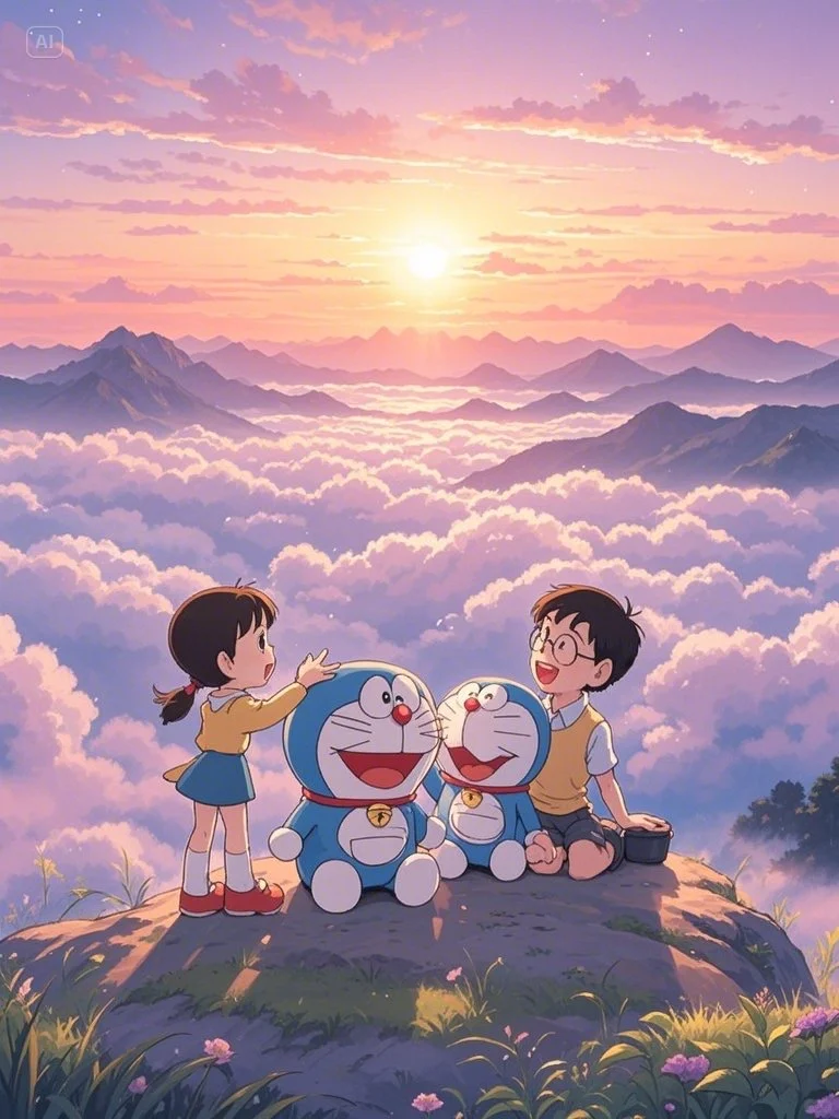 哆啦A梦带你一起看日出
