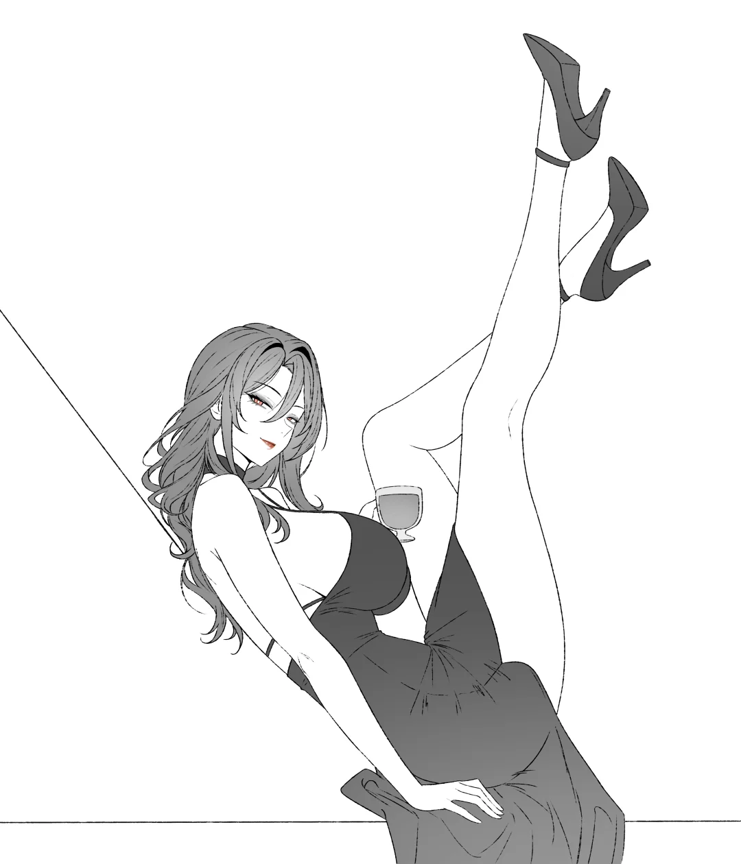 黑白线稿姐姐风