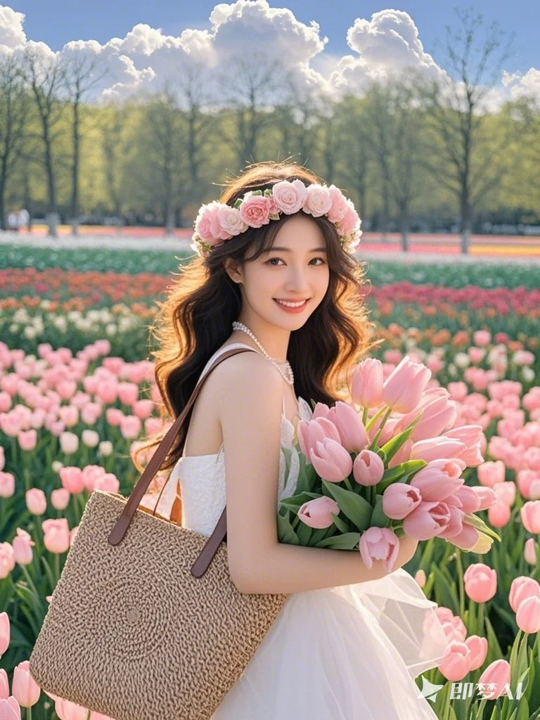 郁金香盛开的山野，温柔的风编织少女的梦