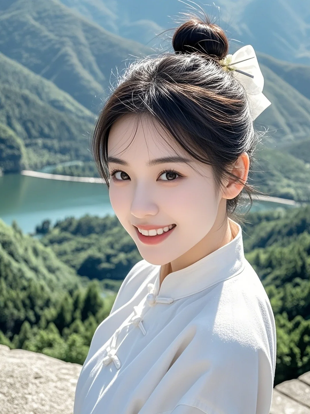 晨练瑜伽必备，白衫小姐姐秒变武侠女主角