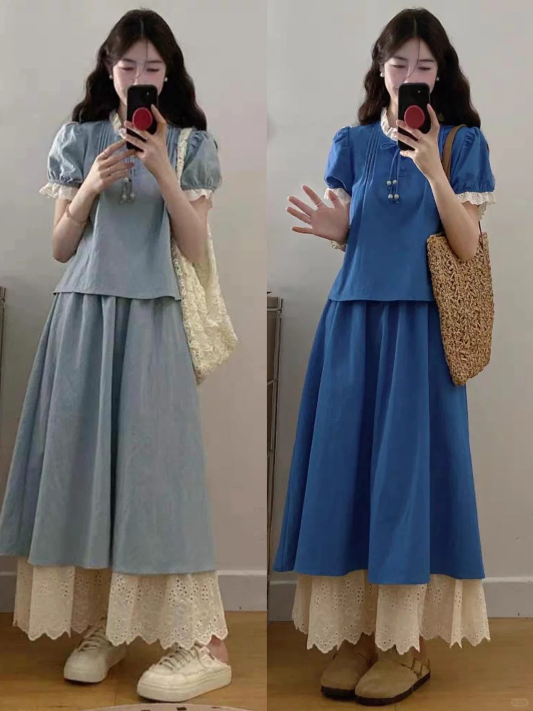春夏季女生优化比例高腰线连衣裙穿搭