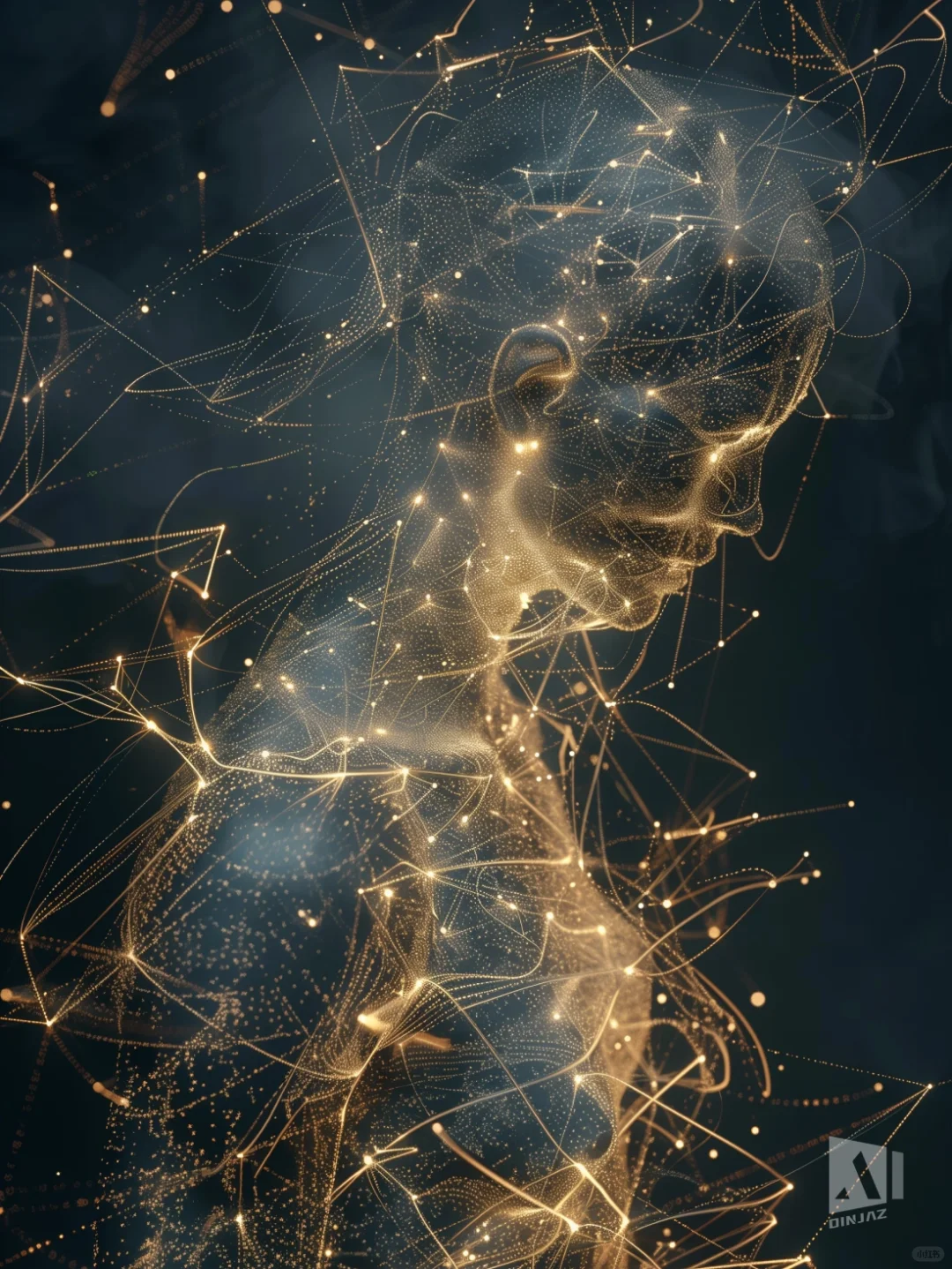 SEEINGAI | 抽象金色线条人体（附咒语）