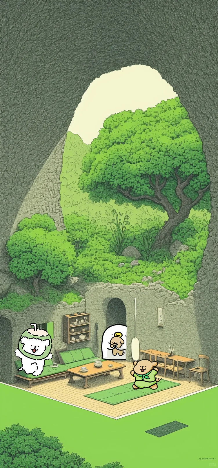 090🍃山洞线条小狗｜全家桶壁纸🍃