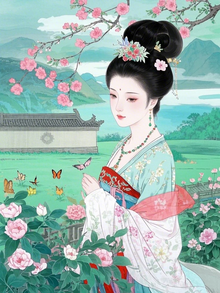 春色满园映佳人，罗衣风动步生香