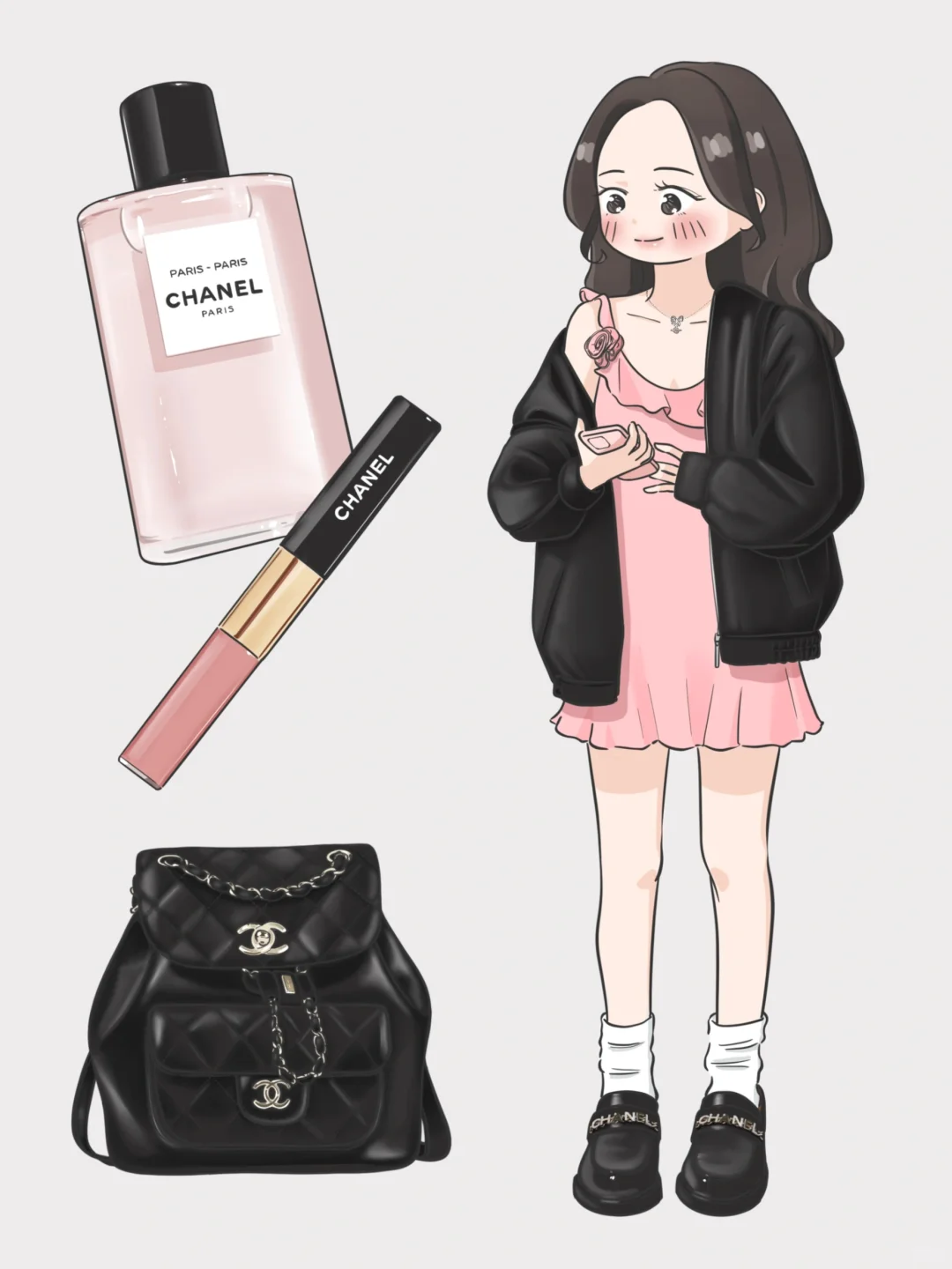 插画OOTD｜粉色娇嫩 我如今穿正合适💗🖤