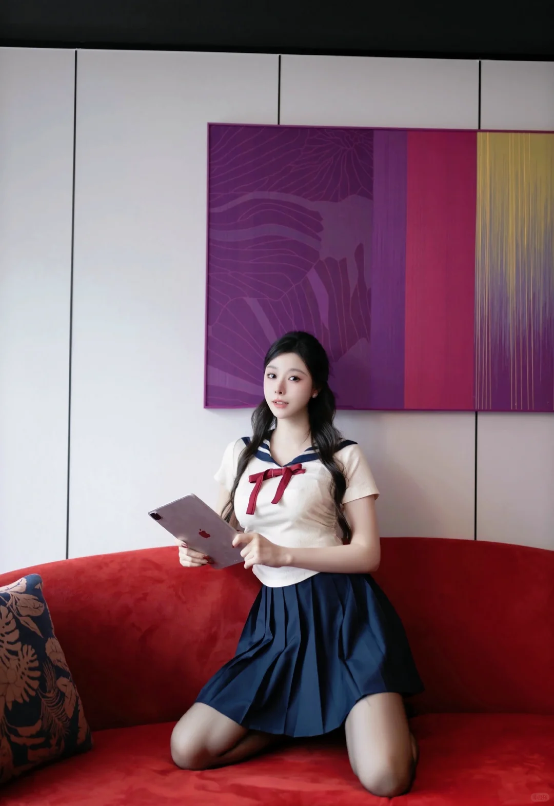 写真‖jk制服百褶裙黑丝清纯学妹