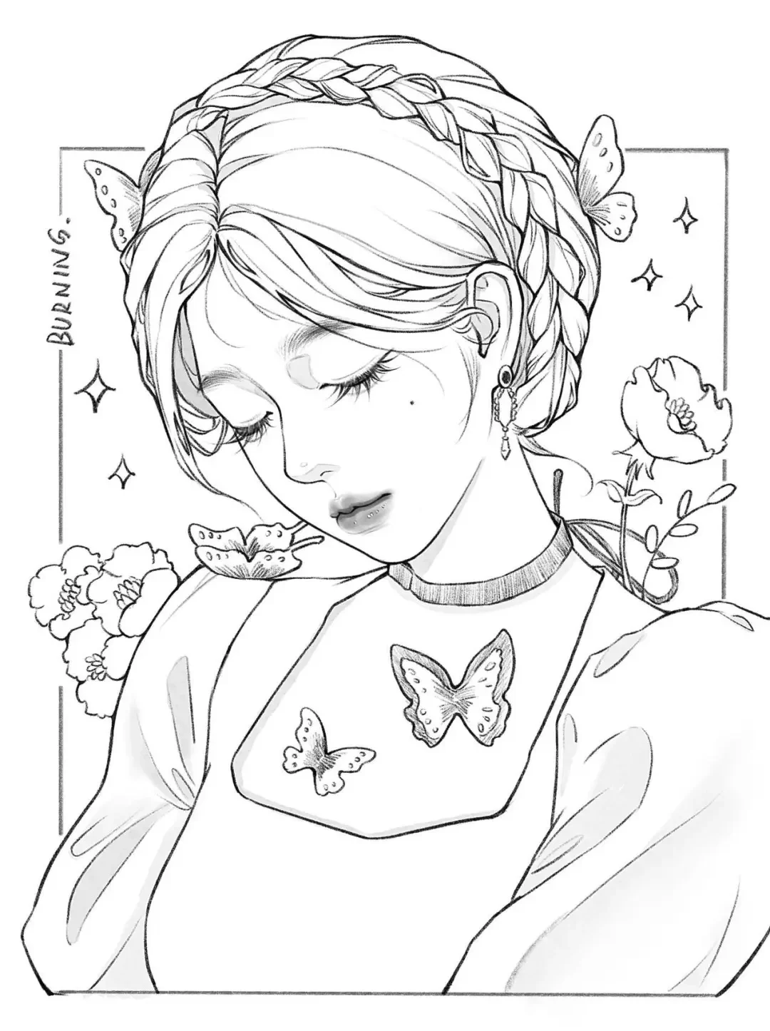 2000➕插画少女线稿素材