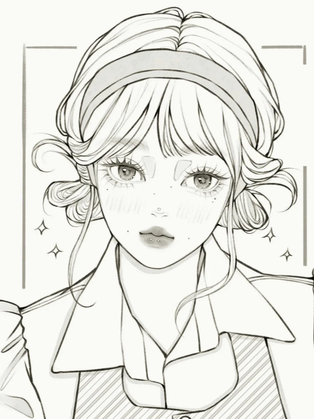少女黑白线稿