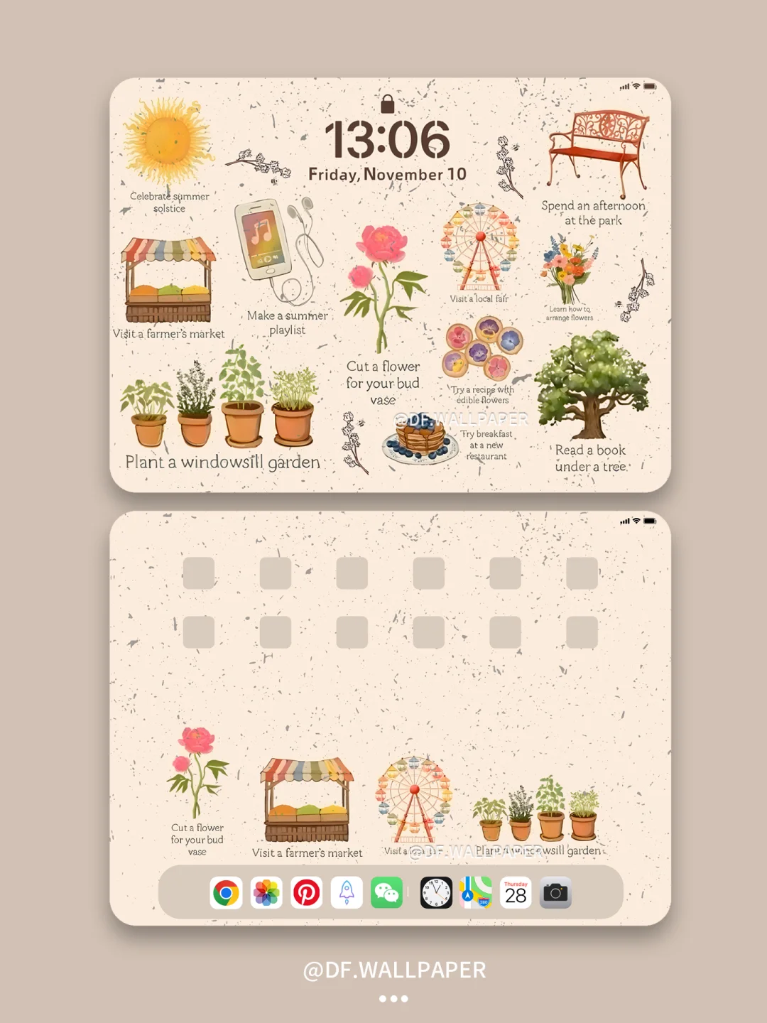 ipad壁纸｜为花瓶摘一朵花｜INS风卡通壁纸
