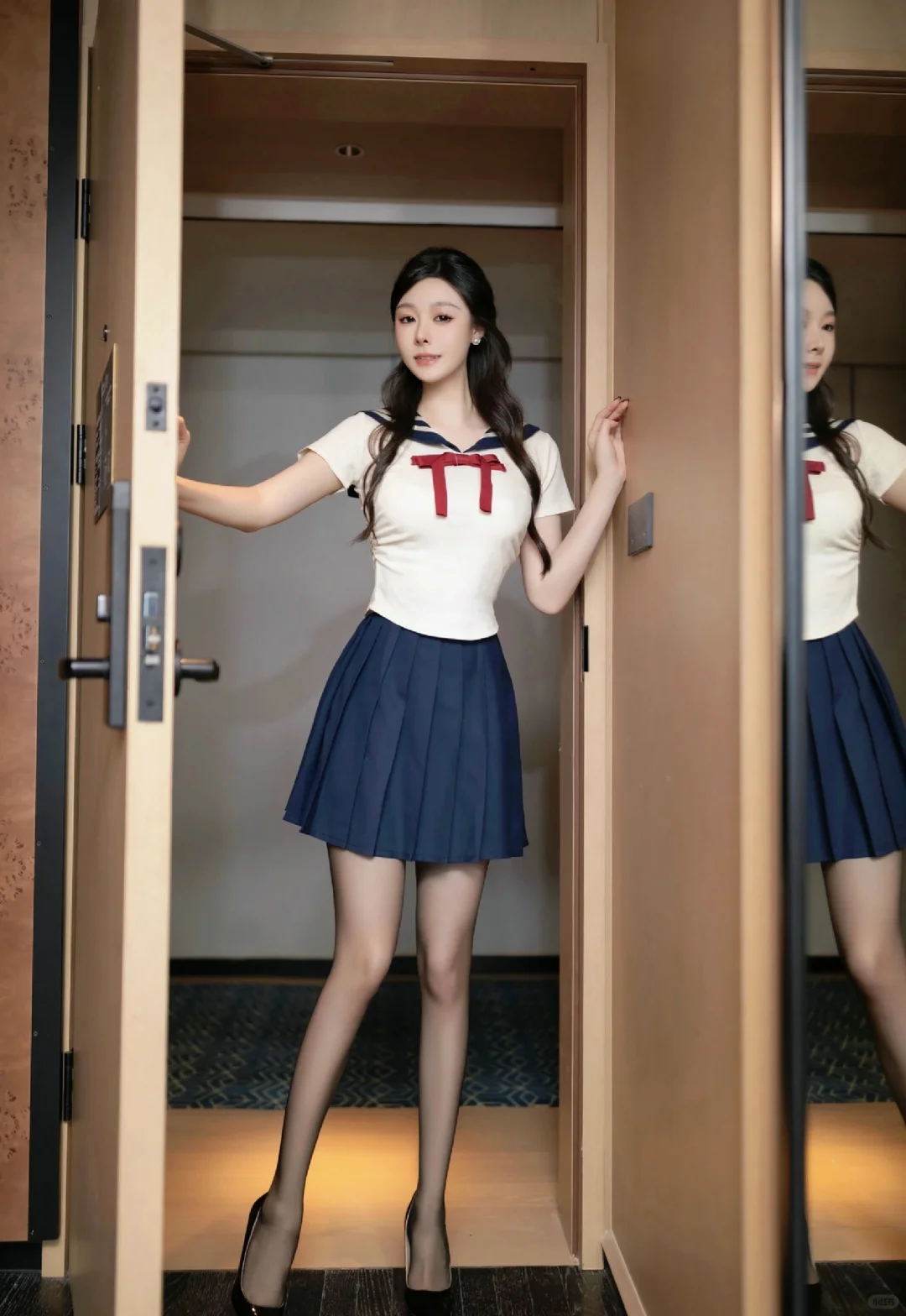 写真‖jk制服百褶裙黑丝清纯学妹