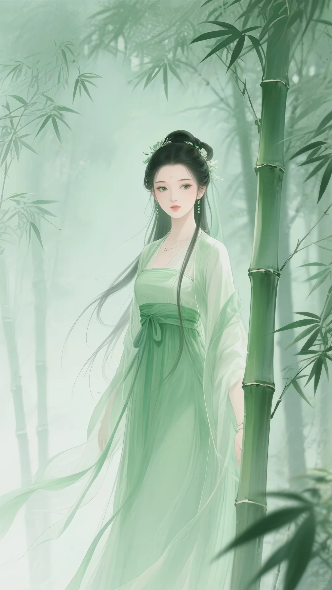 静雅绿裳，竹畔佳人